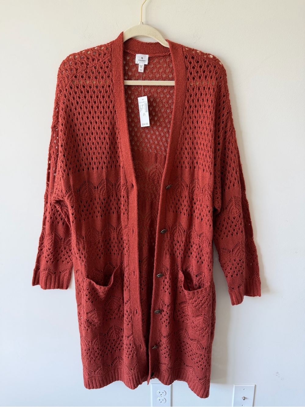 NWT Dressbarn Rust Open-Knit Button Front Cardigan Gold Buttons